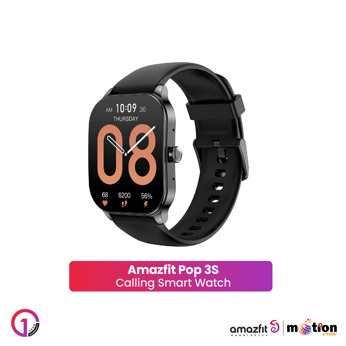 Amazfit Pop 3S 1.96" AMOLED Bluetooth Calling Smart Watch